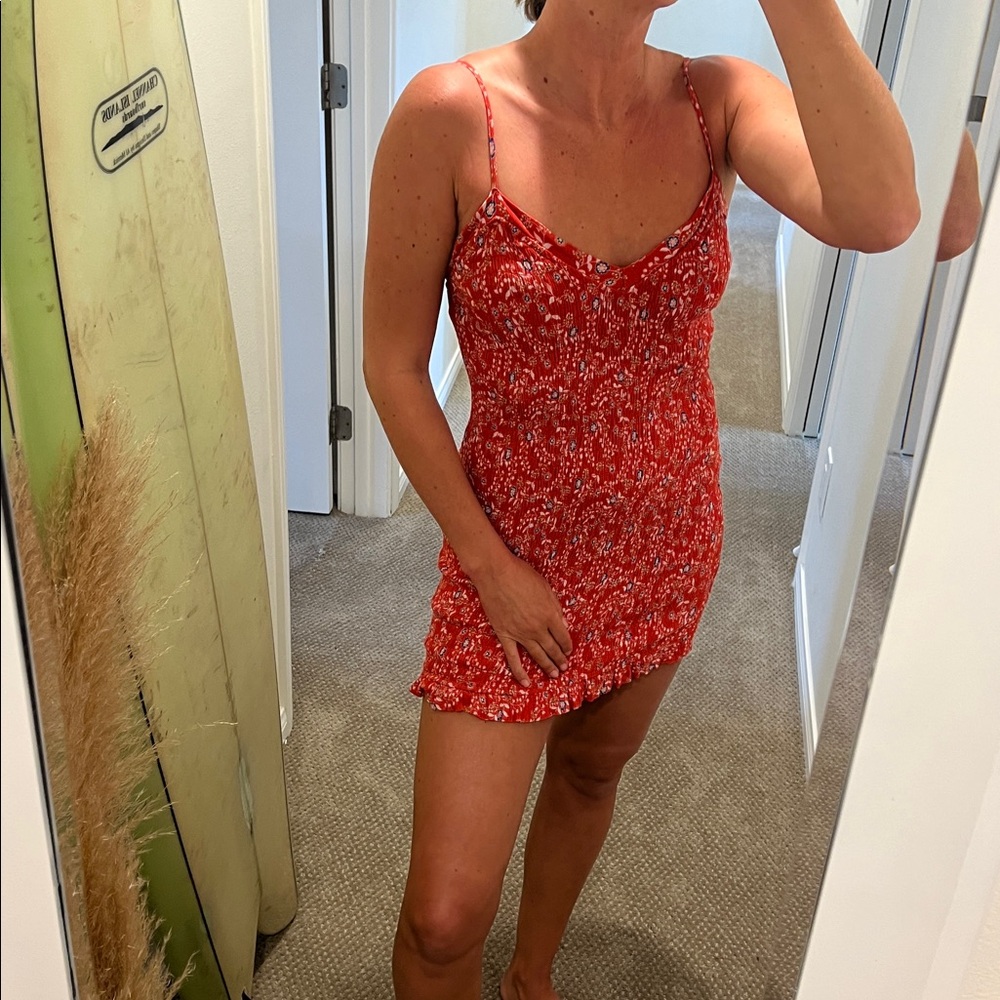 Red Floral Mini Slip Dress